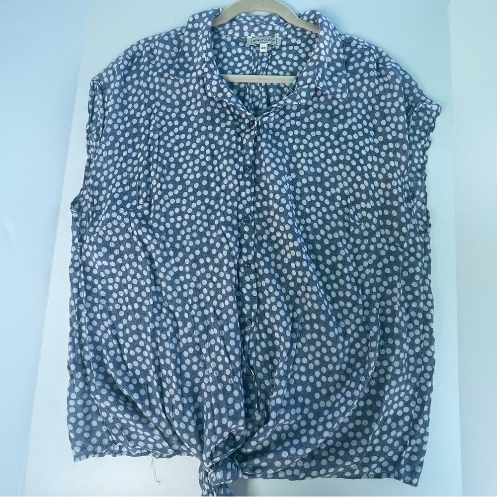Polka Dot Women's Tie Front Top - Blue/Gray